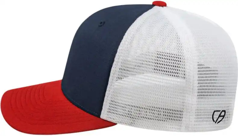 Cap America I8502 Flexfit 110 Trucker Mesh Back Navy Red White / one Size Fits Most