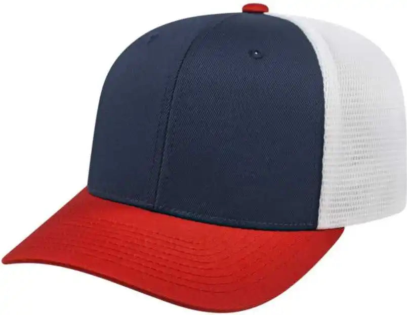 Cap America I8502 Flexfit 110 Trucker Mesh Back - Navy Red White - one Size Fits Most