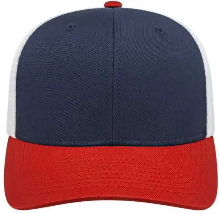 Cap America I8502 Flexfit 110 Trucker Mesh Back Navy Red White / one Size Fits Most