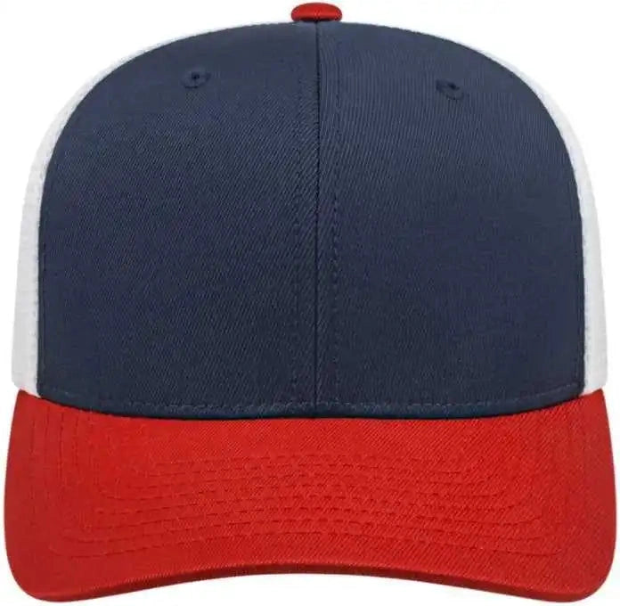 Cap America I8502 Flexfit 110 Trucker Mesh Back - Navy Red White - one Size Fits Most