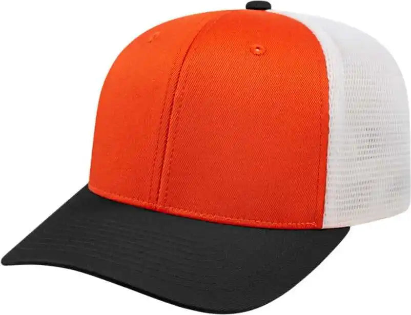Cap America I8502 Flexfit 110 Trucker Mesh Back Orange Black White / one Size Fits Most
