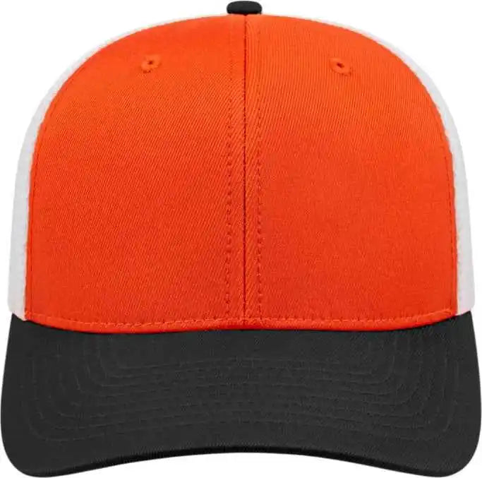 Cap America I8502 Flexfit 110 Trucker Mesh Back Orange Black White / one Size Fits Most