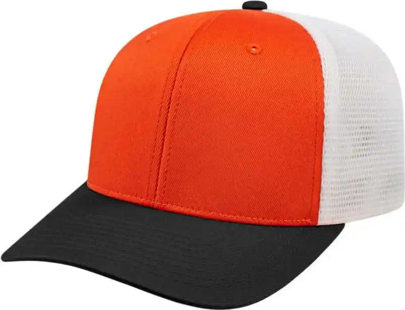 Cap America I8502 Flexfit 110 Trucker Mesh Back Orange Black White / one Size Fits Most