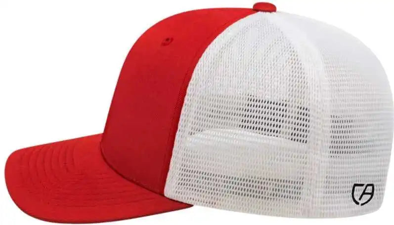 Cap America I8502 Flexfit 110 Trucker Mesh Back Red White / one Size Fits Most
