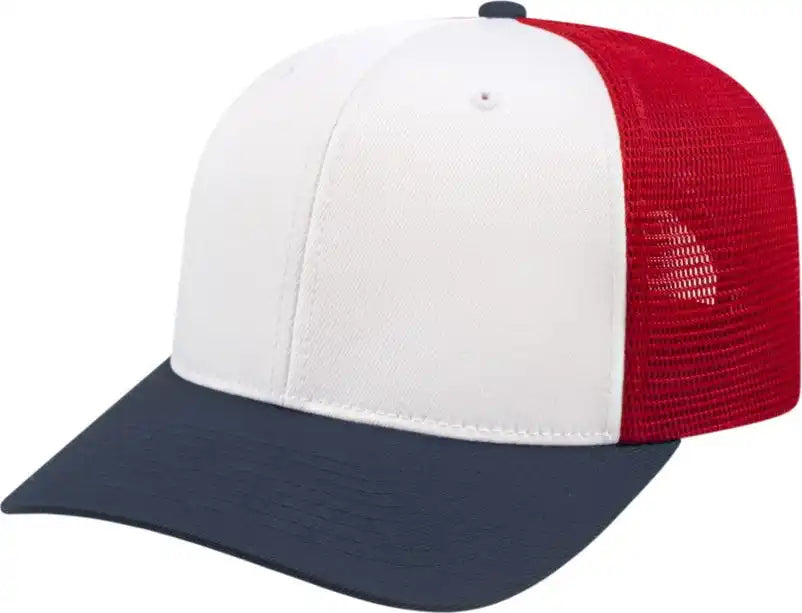 Cap America I8502 Flexfit 110 Trucker Mesh Back White Navy Red / one Size Fits Most