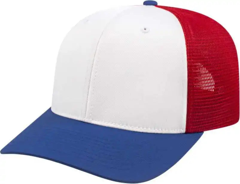 Cap America I8502 Flexfit 110 Trucker Mesh Back White Royal Red / one Size Fits Most