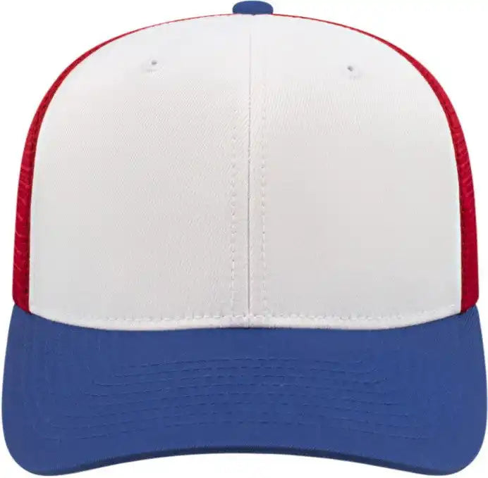 Cap America I8502 Flexfit 110 Trucker Mesh Back White Royal Red / one Size Fits Most