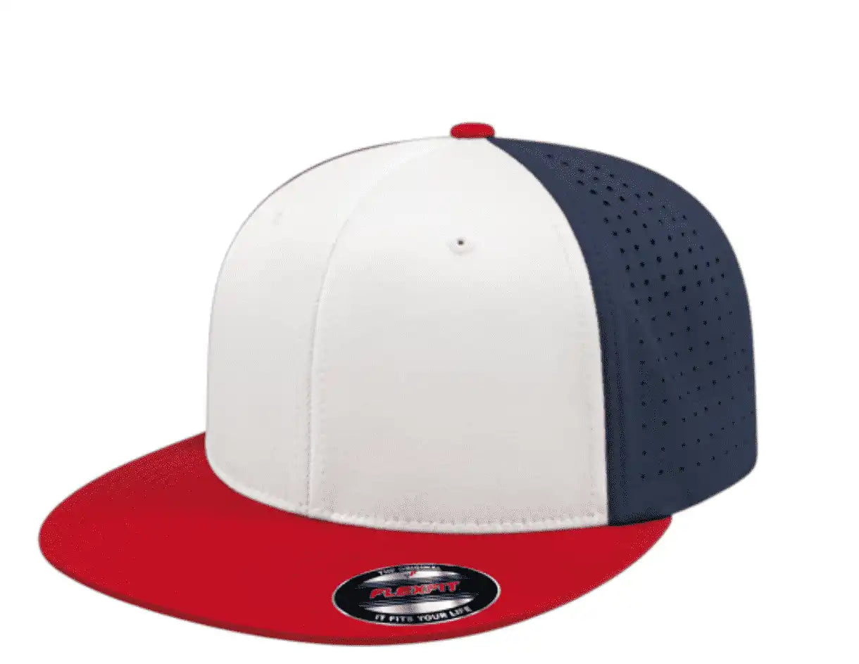 Cap America I8503 Flexfit Perforated Performance - White Red Navy