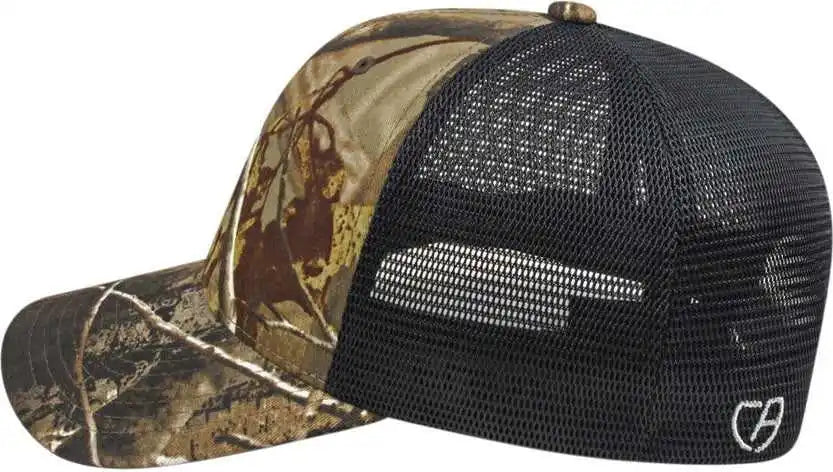 Cap America I8511 Flexfit 110 Camo Trucker Mesh Back Realtree Ap Black / one Size Fits Most