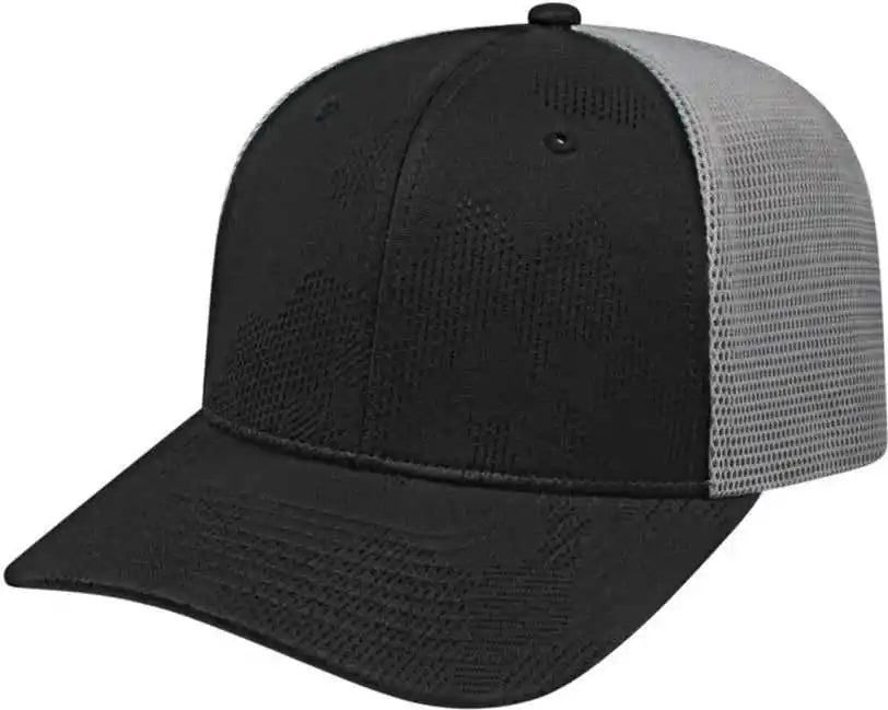 Cap America I8516 Flexfit 110 Jacquard Trucker Mesh Back Black Silver Light Gray / one Size Fits Most