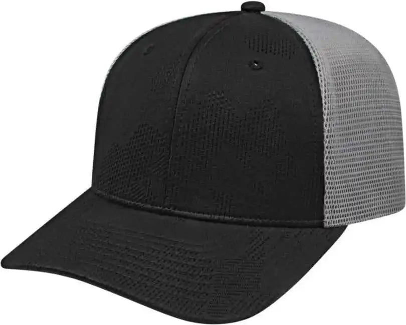 Cap America I8516 Flexfit 110 Jacquard Trucker Mesh Back Black Silver Light Gray / one Size Fits Most