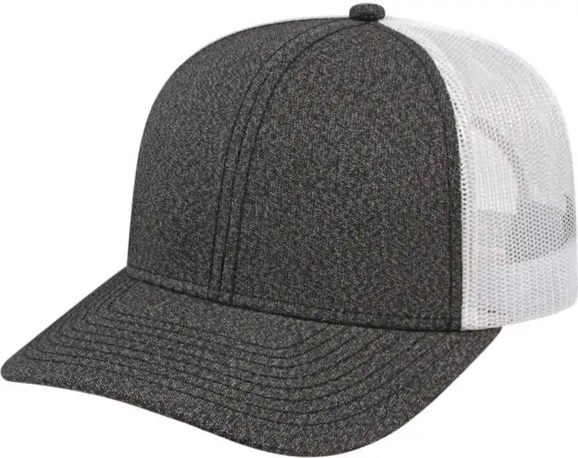 Cap America I8518 Premium Melange Trucker Mesh Back Black White / one Size Fits Most