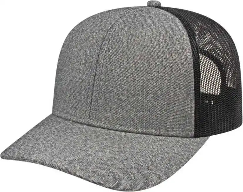 Cap America I8518 Premium Melange Trucker Mesh Back Gray Black / one Size Fits Most