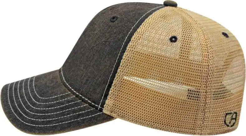 Cap America I8527 Premium Vintage Washed Mesh Back - Black Khaki - one Size Fits Most