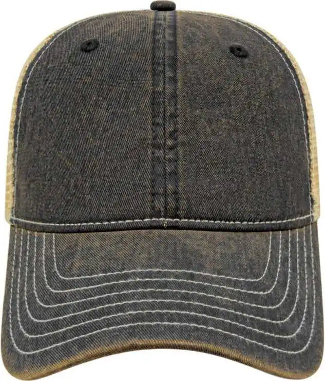 Cap America I8527 Premium Vintage Washed Mesh Back - Black Khaki - one Size Fits Most