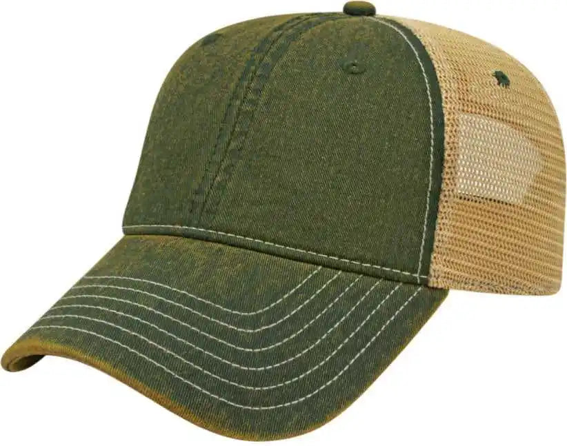 Cap America I8527 Premium Vintage Washed Mesh Back - Green Khaki - one Size Fits Most