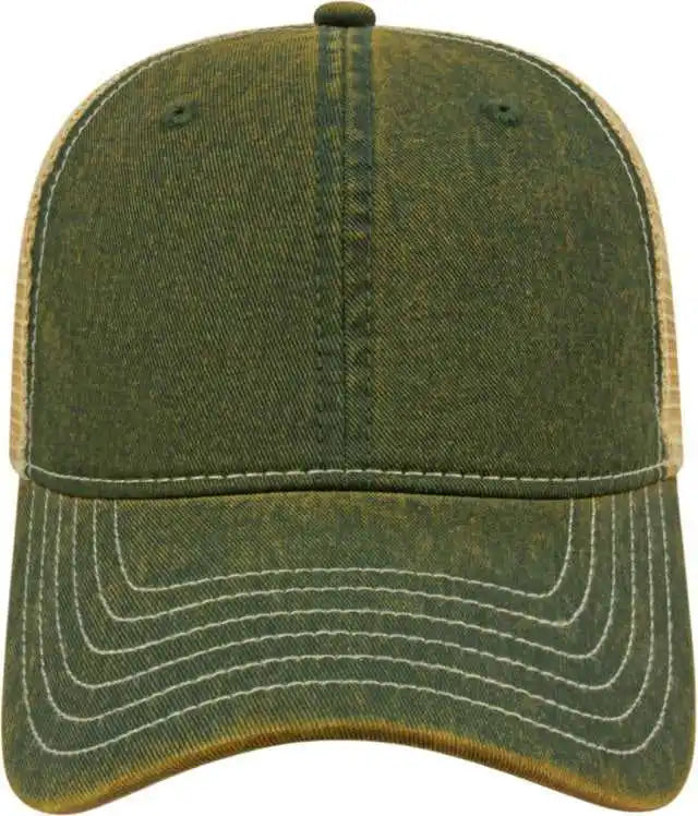 Cap America I8527 Premium Vintage Washed Mesh Back - Green Khaki - one Size Fits Most