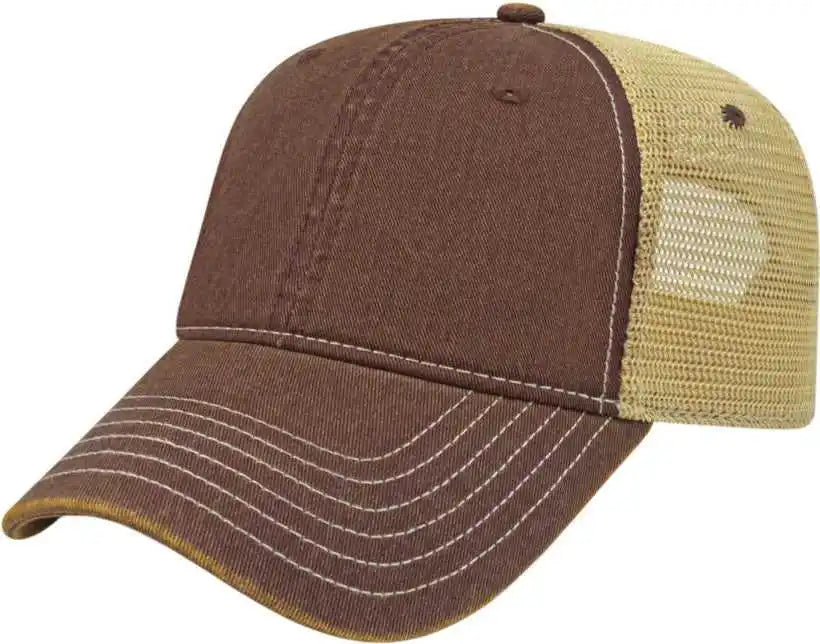Cap America I8527 Premium Vintage Washed Mesh Back - Maroon Khaki - one Size Fits Most