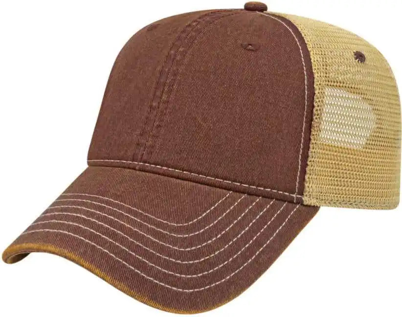 Cap America I8527 Premium Vintage Washed Mesh Back Maroon Khaki / one Size Fits Most