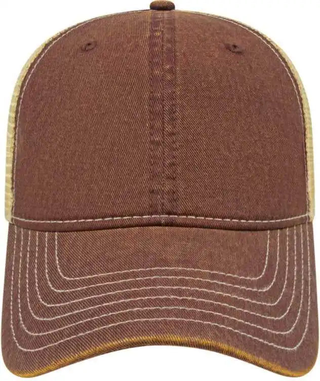 Cap America I8527 Premium Vintage Washed Mesh Back - Maroon Khaki - one Size Fits Most