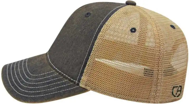 Cap America I8527 Premium Vintage Washed Mesh Back Navy Khaki / one Size Fits Most