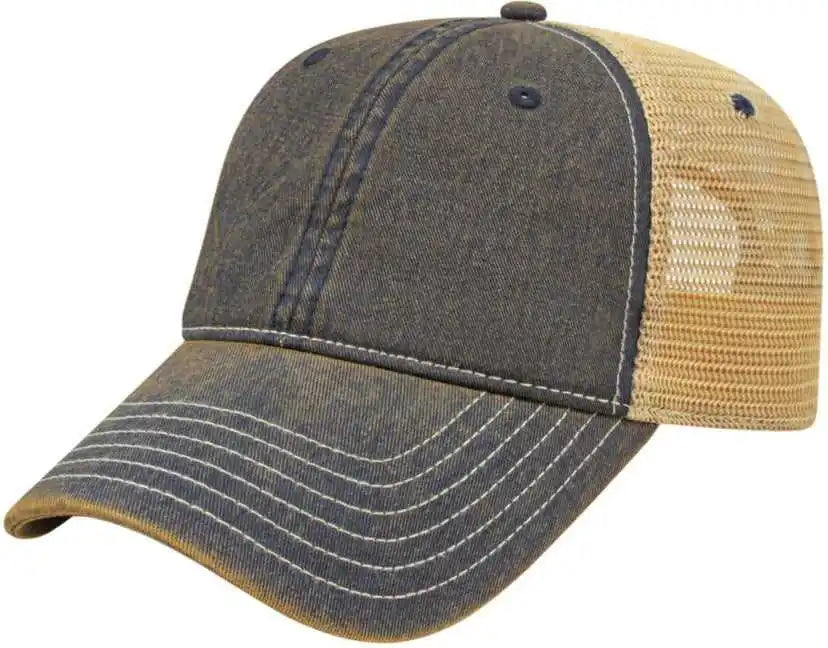 Cap America I8527 Premium Vintage Washed Mesh Back Navy Khaki / one Size Fits Most