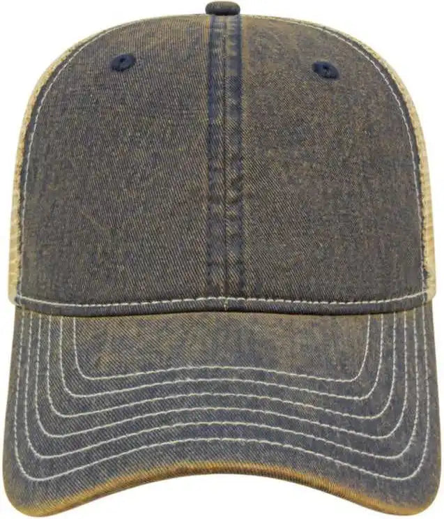 Cap America I8527 Premium Vintage Washed Mesh Back - Navy Khaki - one Size Fits Most