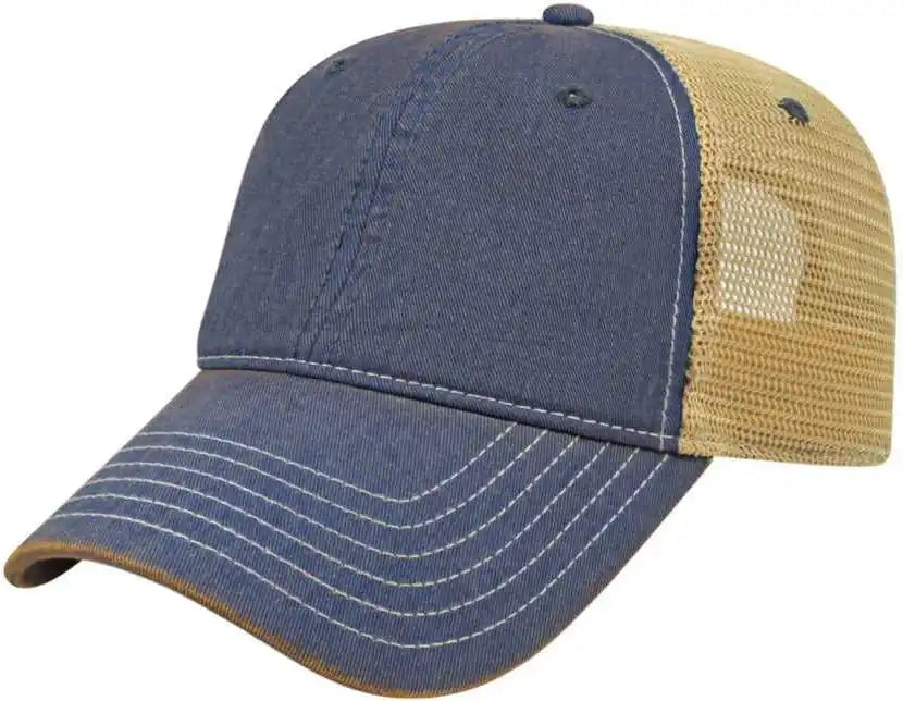 Cap America I8527 Premium Vintage Washed Mesh Back Royal Khaki / one Size Fits Most