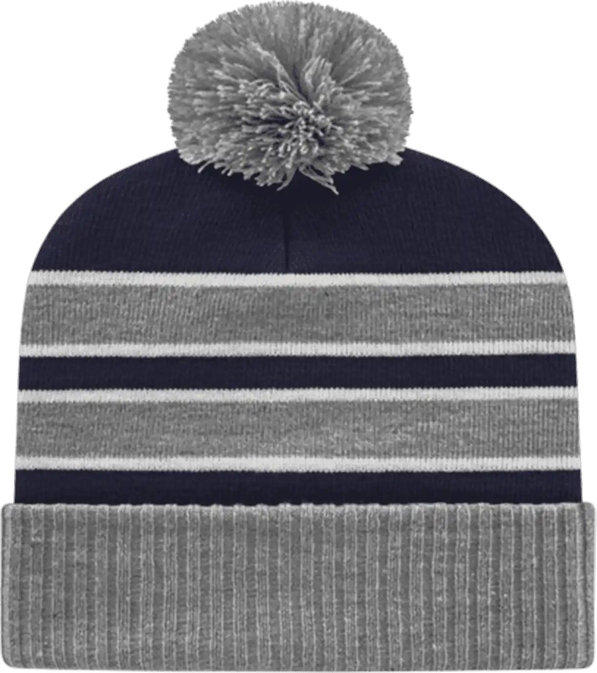 Cap America Ik56 Double Stripe Knit with Ribbed Cuff Beanie - Heather Navy White - one Size Fits Most