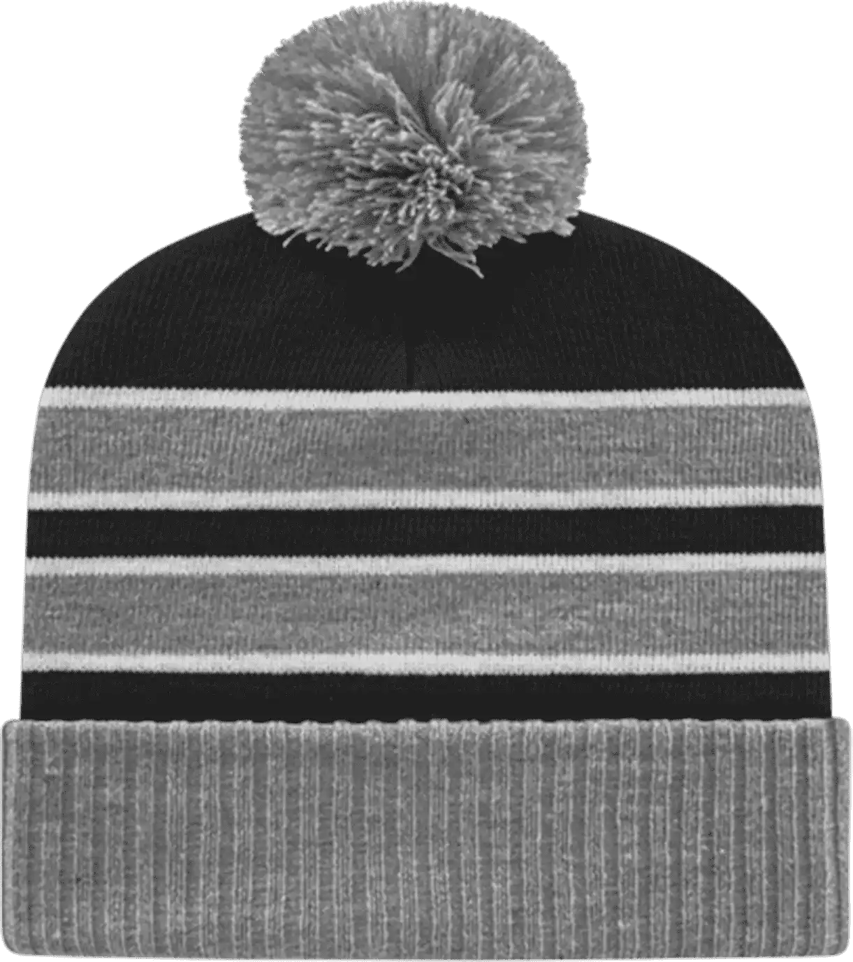 Cap America Ik56 Double Stripe Knit with Ribbed Cuff Beanie - Heather Black White - one Size Fits Most
