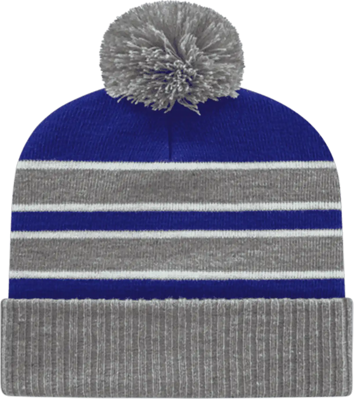Cap America Ik56 Double Stripe Knit with Ribbed Cuff Beanie - Heather Royal White - one Size Fits Most