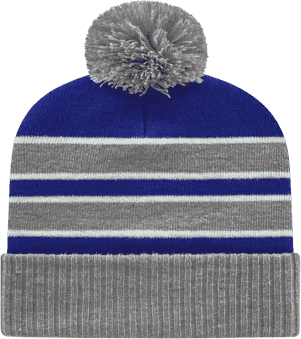 Cap America Ik56 Double Stripe Knit with Ribbed Cuff Beanie - Heather Royal White - one Size Fits Most