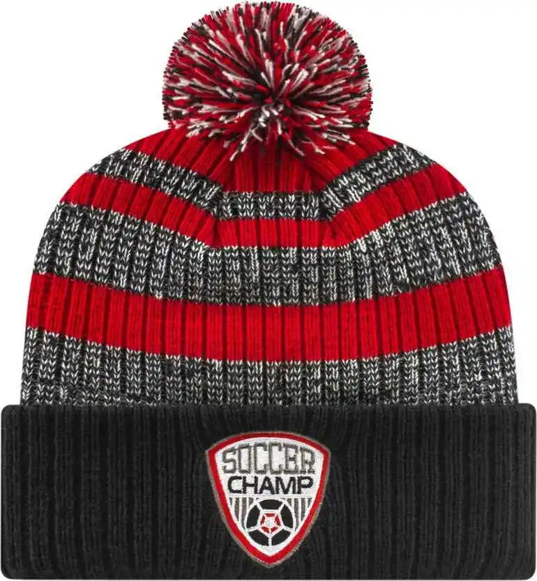 Cap America Ik57 Heavy Ribbed Knit with Cuff Beanie - Red White Black - one Size Fits Most