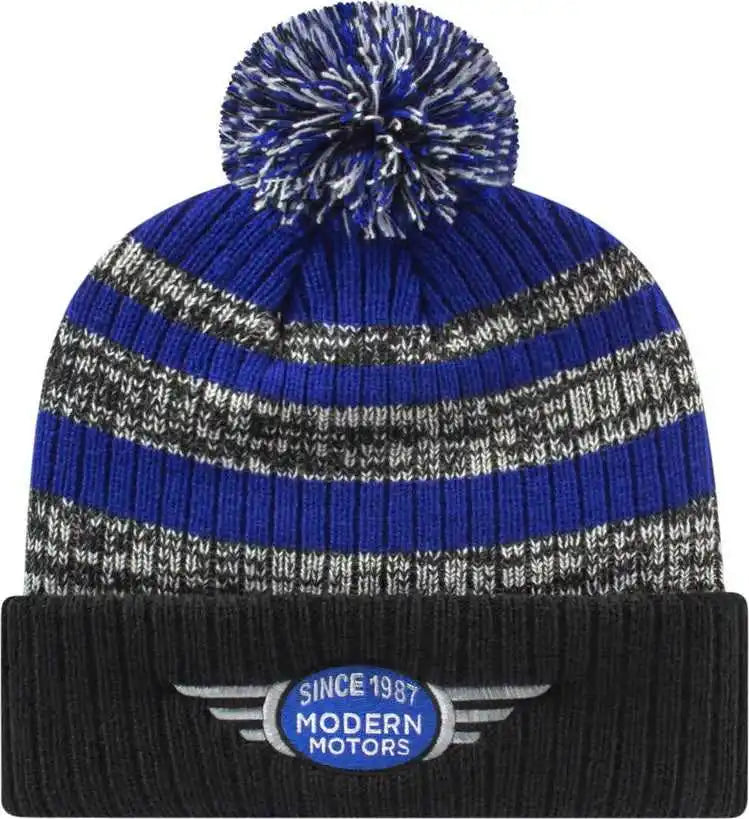 Cap America Ik57 Heavy Ribbed Knit with Cuff Beanie - Royal White Black - one Size Fits Most