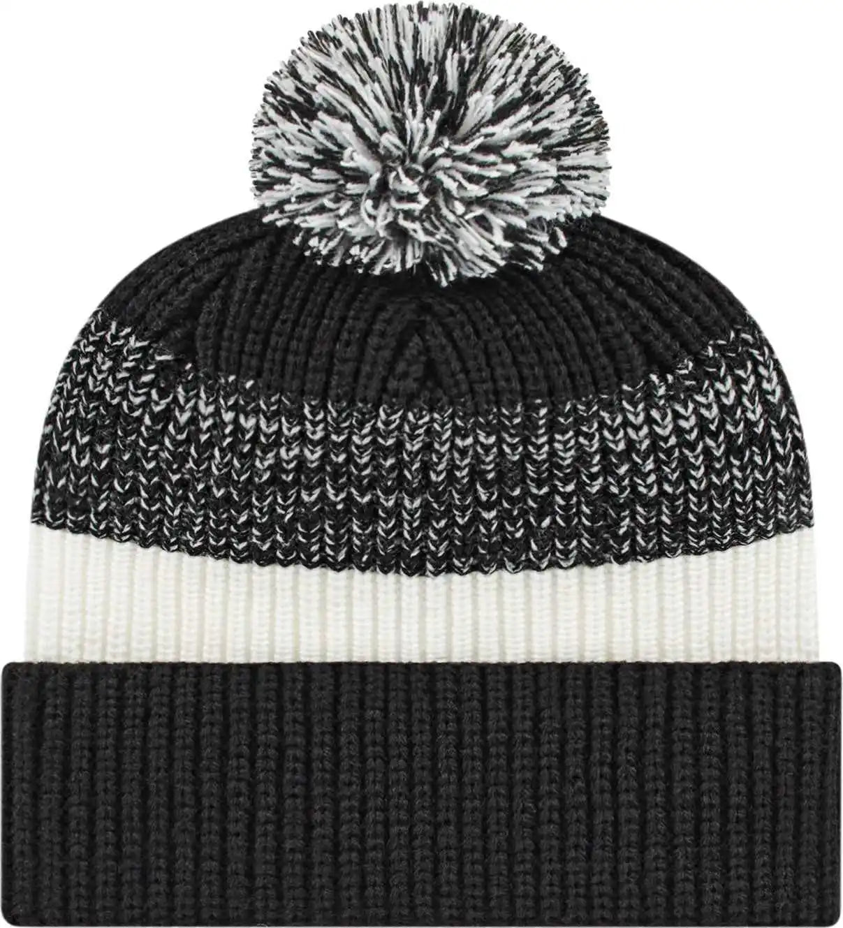 Cap America Ik61 Heavy Ribbed Knit with Cuff Beanie - Black White - one Size Fits Most