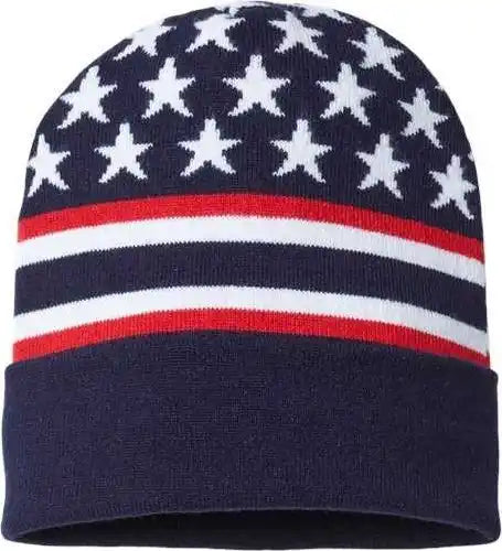Cap America Rk12 Usa Made Patriotic Cuffed Beanie - Navy Flag - one Size Fits Most