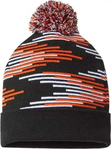 Cap America Rkb12 Usa Made Bar Beanie - Black Deep Orange White - one Size Fits Most