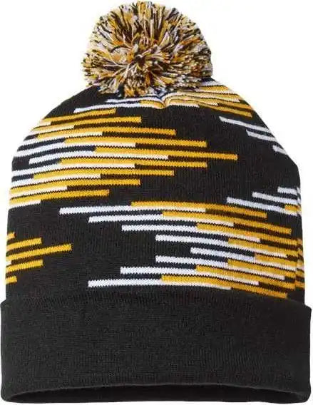 Cap America Rkb12 Usa Made Bar Beanie - Black Gold White - one Size Fits Most