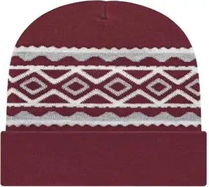 Cap America Rkd12 Diamond Pattern Knit with Cuff Beanie - Maroon - one Size Fits Most