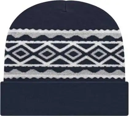 Cap America Rkd12 Diamond Pattern Knit with Cuff Beanie - True Navy - one Size Fits Most