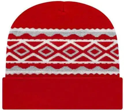 Cap America Rkd12 Diamond Pattern Knit with Cuff Beanie - True Red - one Size Fits Most