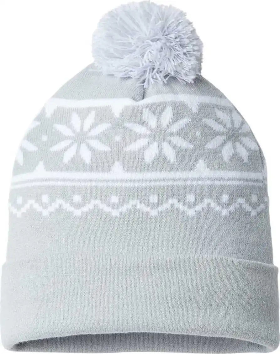 Cap America Rkf12 Snowflake Knit with Cuff Beanie - Silver - Light Gray / one Size Fits Most