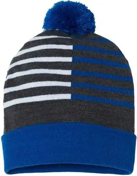 Cap America Rkh12 Usa Made Half Color Beanie - True Royal Black White - one Size Fits Most