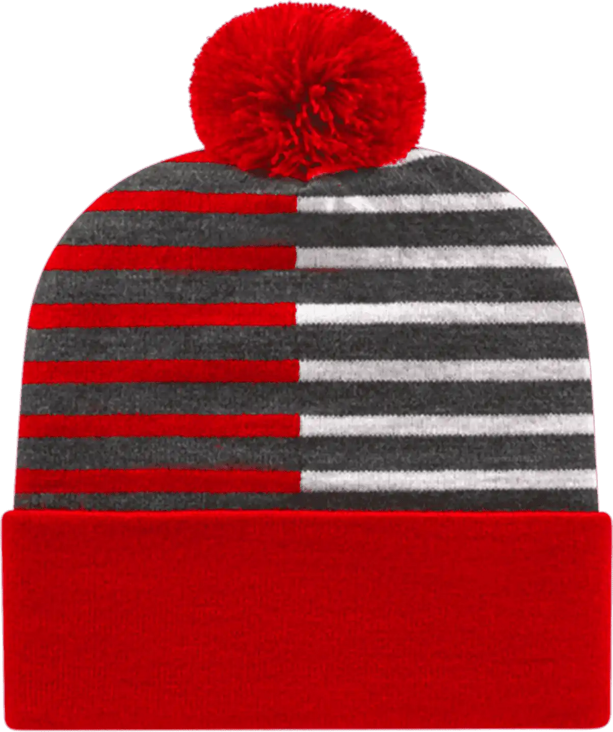 Cap America Rkh12 Usa Made Half Color Knit with Cuff Beanie - True Red White - one Size Fits Most