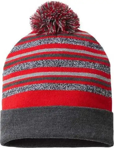 Cap America Rkl12 Usa Made Striped Beanie - True Red - one Size Fits Most