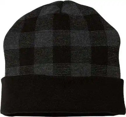 Cap America Rkp12 Usa Made Plaid Beanie - Black Dark Heather Gray - one Size Fits Most