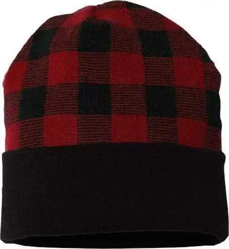 Cap America Rkp12 Usa Made Plaid Beanie - Black True Red - one Size Fits Most