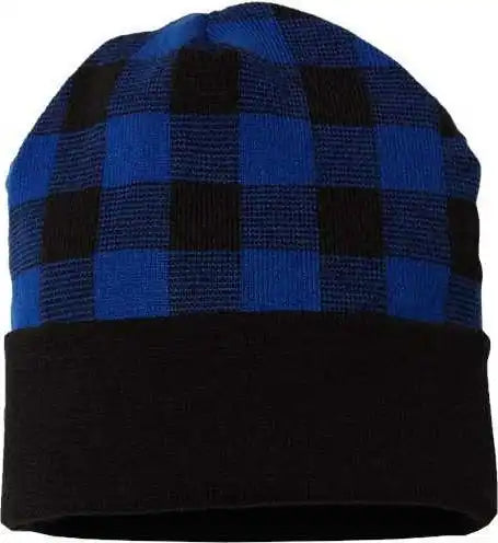 Cap America Rkp12 Usa Made Plaid Beanie - Black True Royal - one Size Fits Most