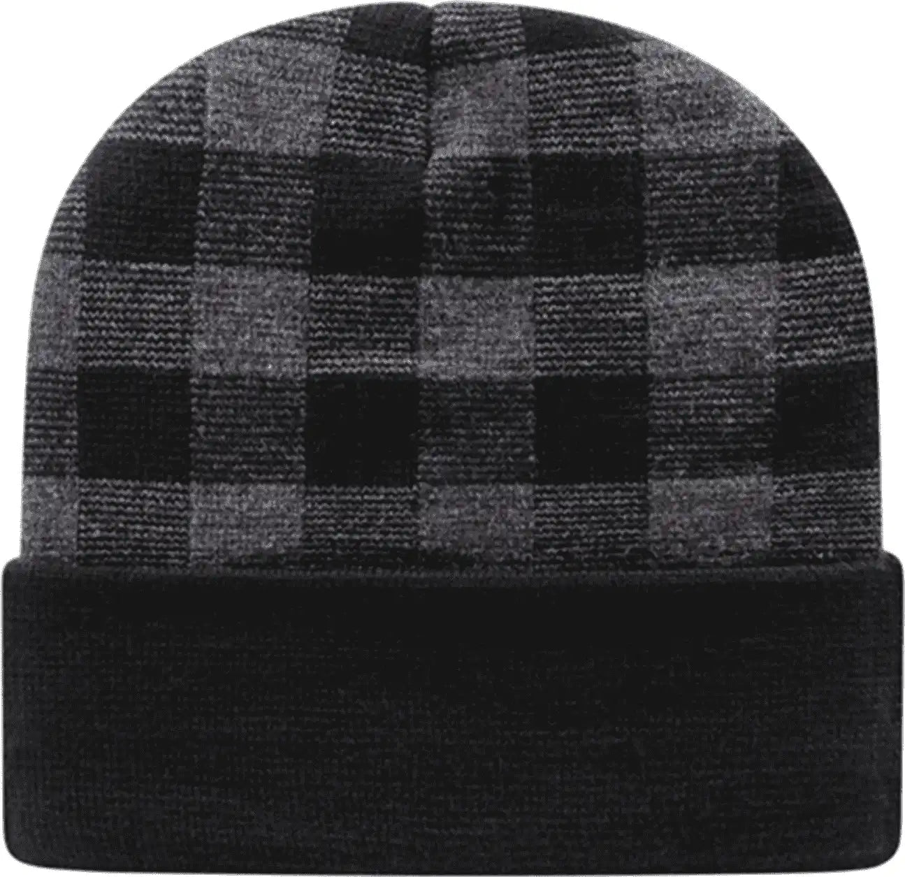 Cap America Rkp12 Usa Made Plaid Knit with Cuff Beanie - Dark Heather Black - Gray / one Size Fits Most