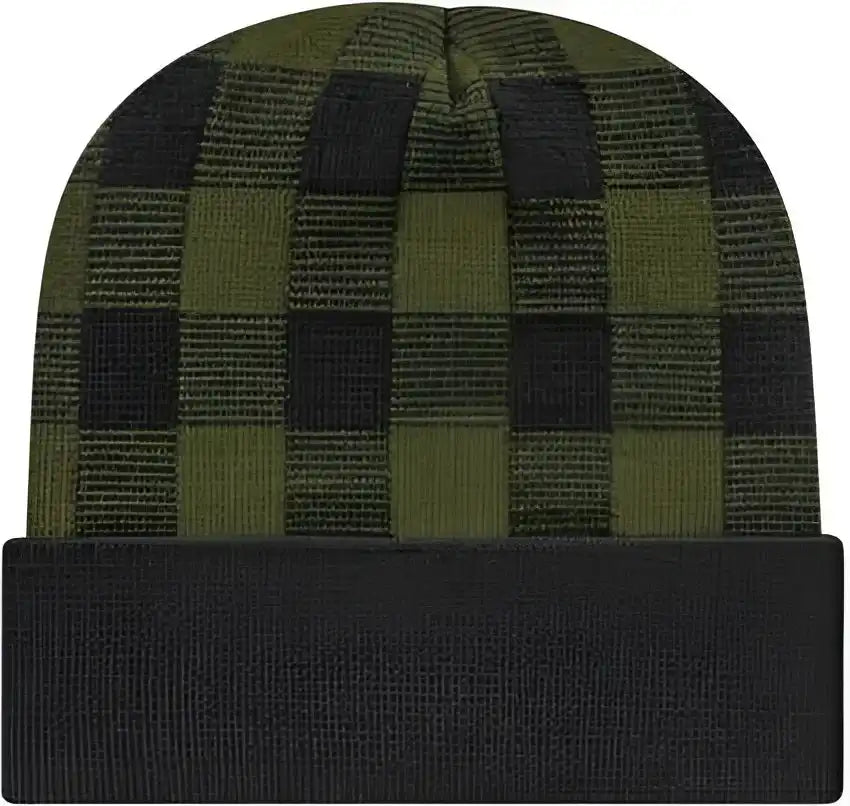 Cap America Rkp12 Usa Made Plaid Knit with Cuff Beanie Olive Black / one Size Fits Most